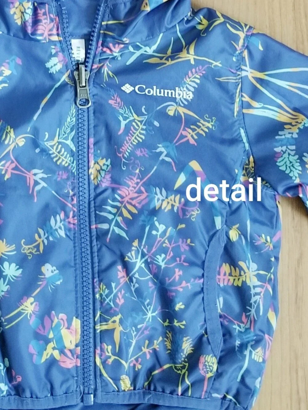 Columbia Blue Floral Reversible Hooded Kids Raicoat  Windbreaker Jacket